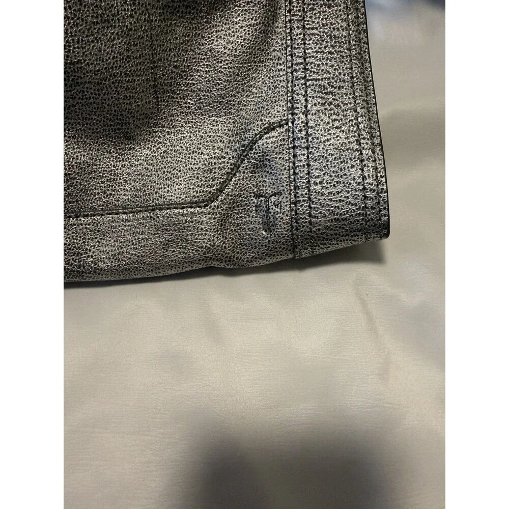 Frye Metallic Leather Crossbody Bag + Matching Wallet Pewter Silver Set